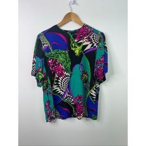 Pat Argent‎ Vintage Women’s S 100% Silk Multicolor Abstract Baroque Artsy Art